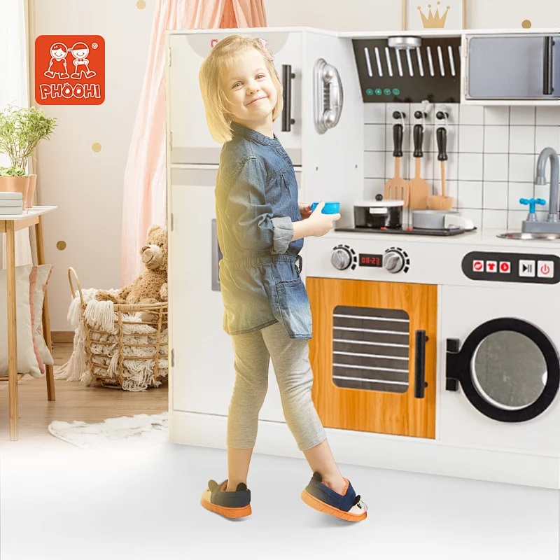 New Wholesale Pretend White Big Children Play Baby Wooden Kitchen Set Toy For Kids 3+