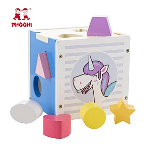 New arrival educational geometry matching play kids unicorn wooden shape sorter toys