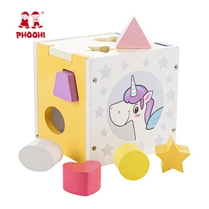New arrival educational geometry matching play kids unicorn wooden shape sorter toys