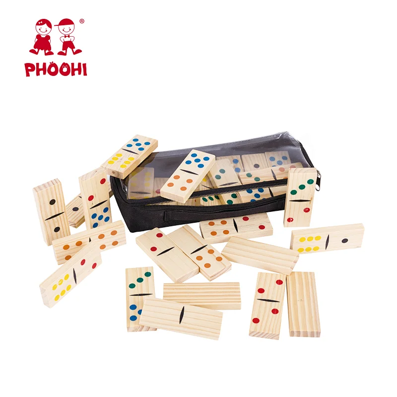 Preschool educational children play number counting toy wooden domino for kids