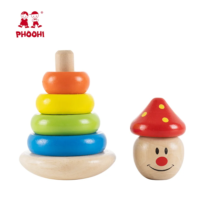 New Children Educational Stacking Rings Toy Baby Wooden Rainbow Stacker For Kids