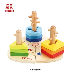 Children geometric blocks toy toddler wooden shape sorting stacker for kids 1+
