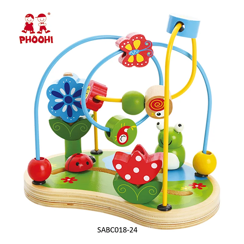 Children flower frog garden play baby toy kids wooden wire bead toys for 1+