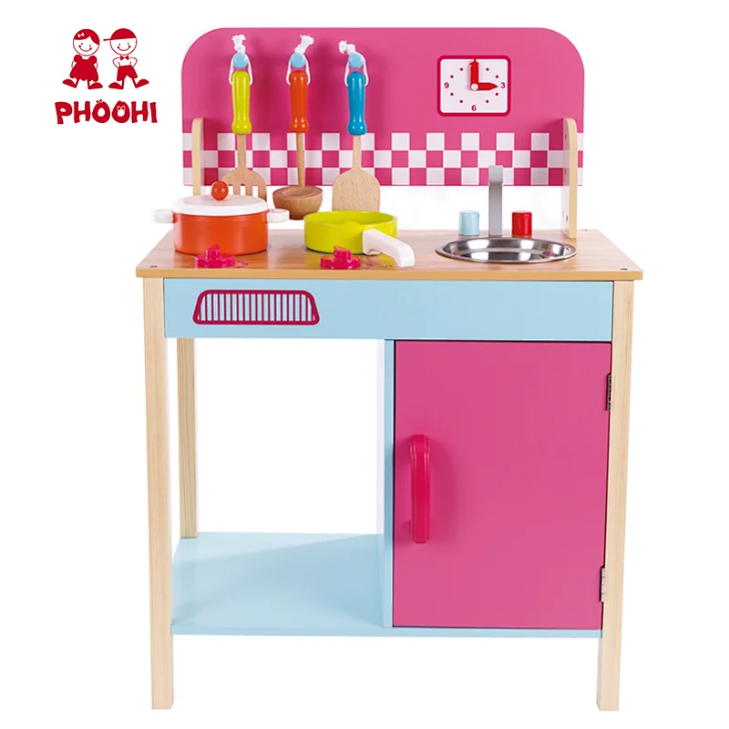 Hot selling children pretend cooking play set little girl wooden kitchen toy for kids 3+