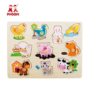 Children peg animal recognition puzzle board kids wooden farm animal puzzle for toddler