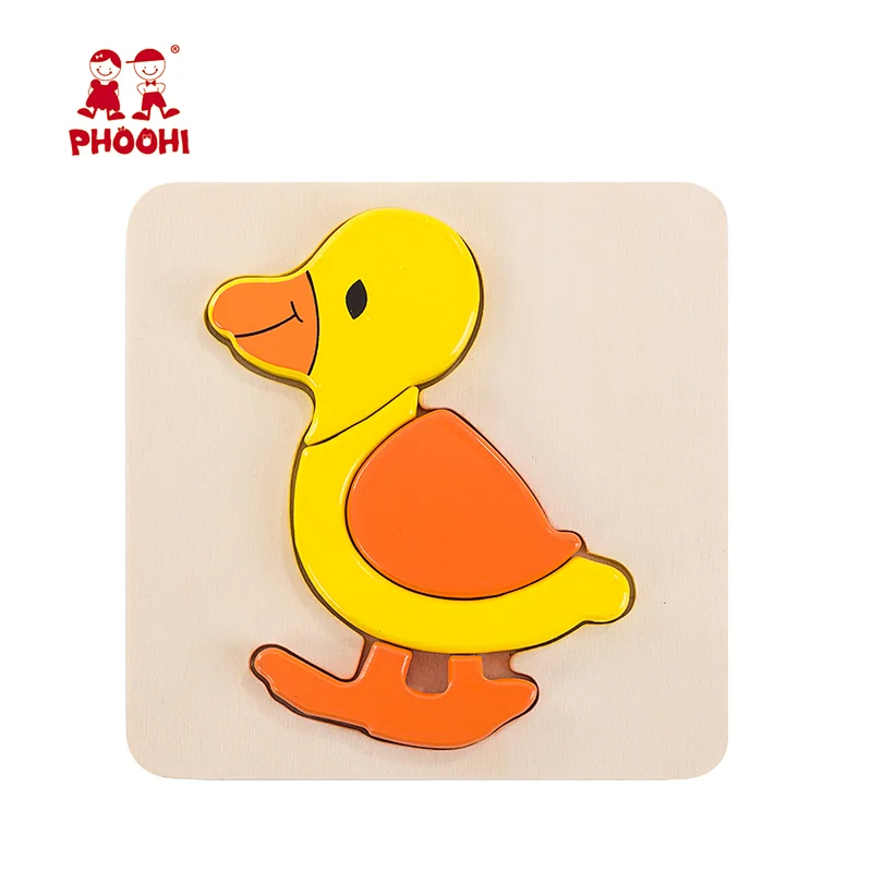 Simple educational toy kids duck animal shape wooden children puzzle for toddler 1+