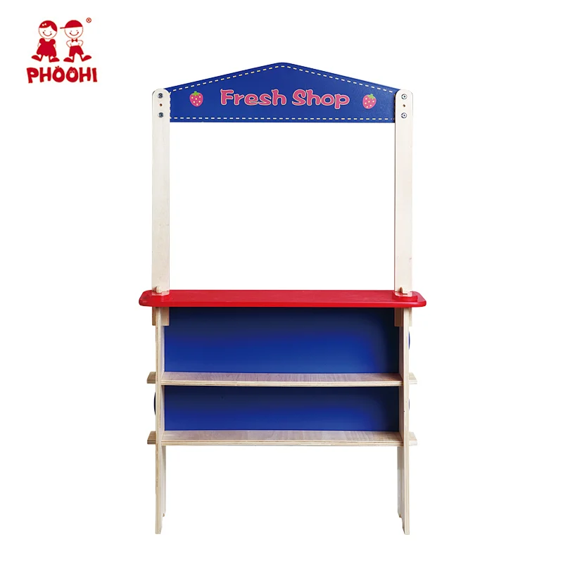 2 in 1 wholesale children play fruit display shop wooden kids puppet theatre toy for 3+