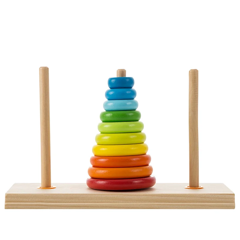 10 rings wooden tower of hanoi toy for baby educational toy