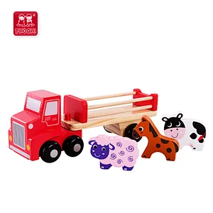 High quality children educational loader learning wooden animal truck toy for kids
