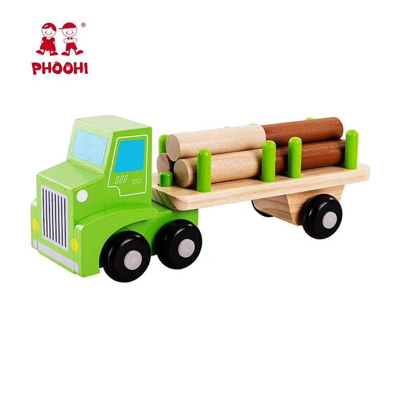 Kids play transport forest logging vehicle wooden timber loader truck toy for children
