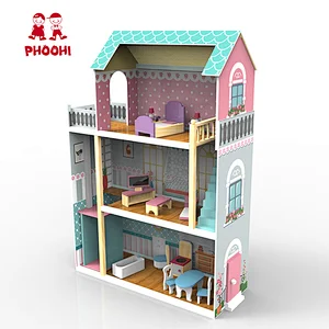 New arrival children pretend play 3 layers large dollhouse wooden big doll house for kids