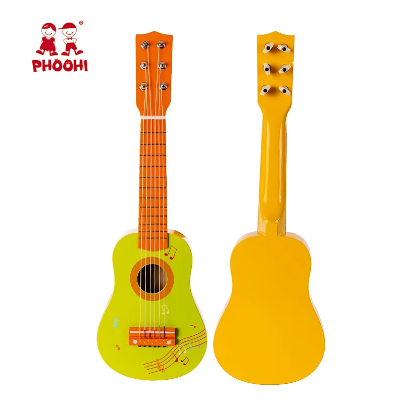 Musical instrument play acoustic toy 21 inch yellow wooden kids guitar for 3+