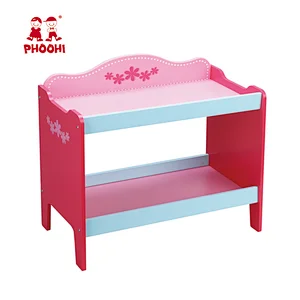 Multifunction kids flower red double wooden baby doll changing table for 15 inch doll