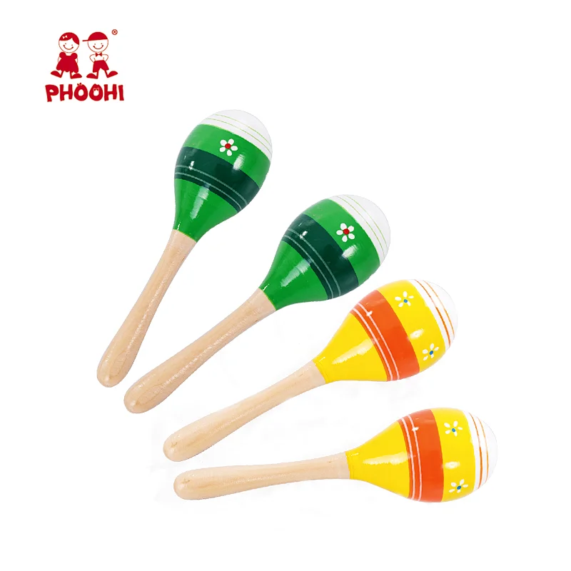 Children assorted color music instrument toddler toy wooden maracas for kids
