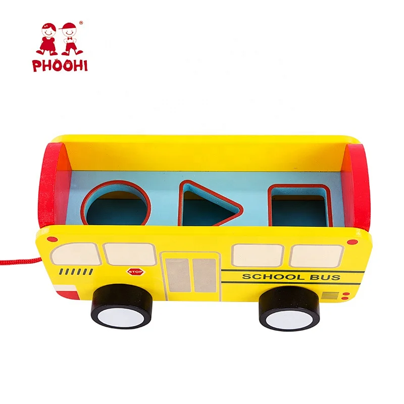 New design children play school bus kids fire truck wooden geometry shape car vehicle toy