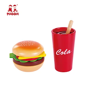 Baby pretend food play hamburger cola children wooden fast food toy for kids
