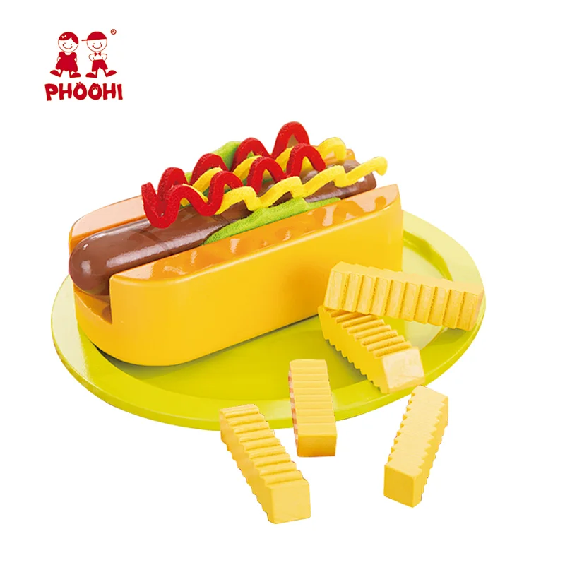 Wholesale simulation hotdog chips kids pretend toy wooden fast food play set