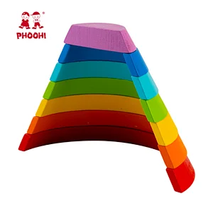 7 PCS Kids Montessori Educational Block Play Toy Baby Wooden Rainbow Stacker For Toddler