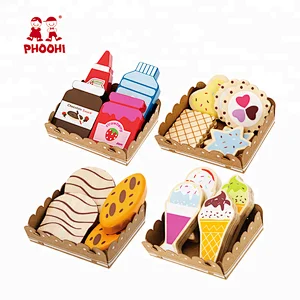 Foldable drink ice cream bread cookies bakery display stand wooden cake shop toy for kids 3+