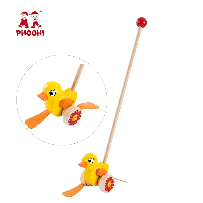 Children educational learning walker animal duck wooden kids hand push toy for 1+