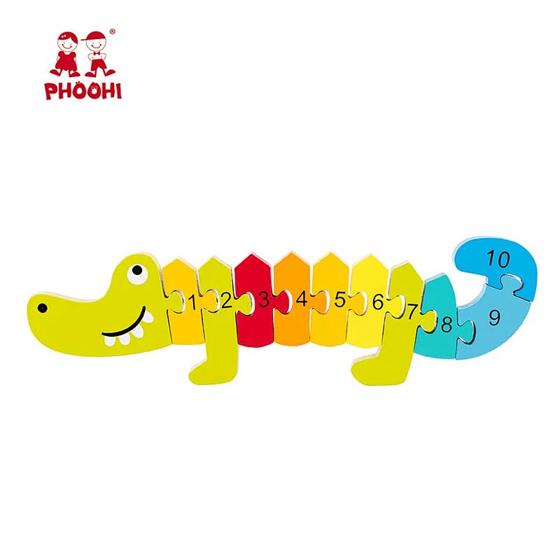 Children educational number recognition toy wooden crocodile jigsaw puzzle for kids
