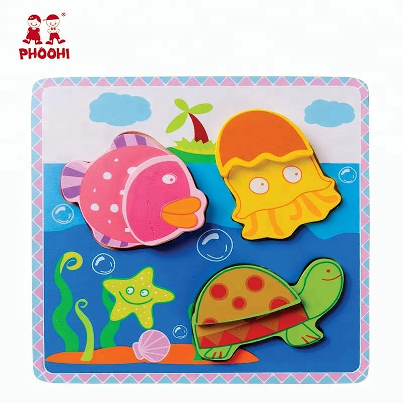 MDF children educational puzzle toy wild farm sea animal kids wooden chunky puzzle