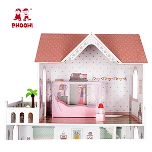New arrival 1:12 kids pretend role play toy modern big girls wooden doll house 3+