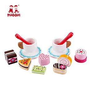 New arrival children pretend food game role play wooden tea party set toy for kids