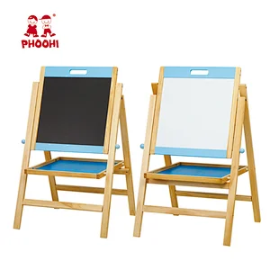 Foldable children double side drawing board wooden magnetic art easel for kids