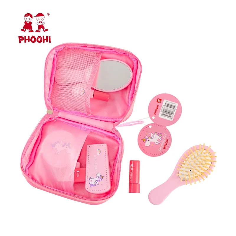 Wholesale little girl pink children cosmetic toy kids wooden play pretend makeup set
