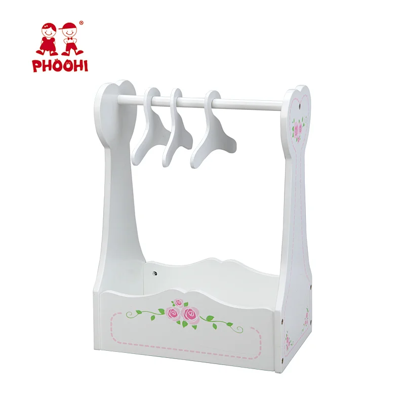 American doll furniture White doll clothes stand baby wooden doll clothes rack with 3 hangers American girl furniture