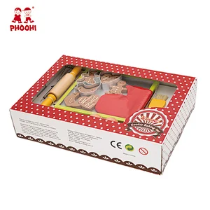Kitchen cooking play toy pretend children cookies wooden baking kit for kids 3+