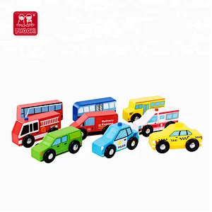New children educational play racing 9 pcs vehicle set traffic wooden car toy for kids