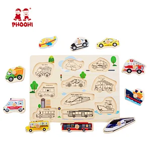 Early educational toddler toy wooden peg kids transport vehicle puzzle for children