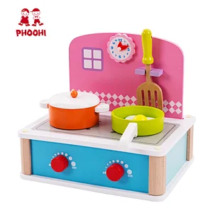 2 in 1 children pretend play BBQ grill kids wooden table top kitchen toy with accessories