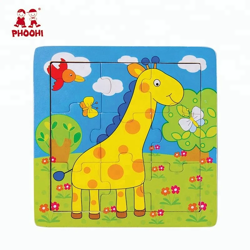 Educational wooden simple puzzle animal giraffe jigsaw puzzle for children 1+