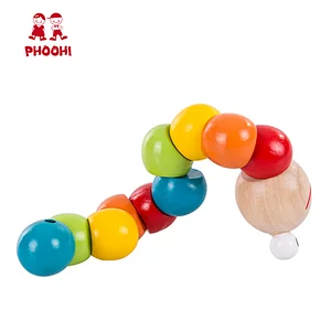 Hot selling wholesale educational rainbow play baby wooden caterpillar toy for kids