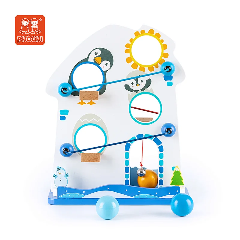 children preschool educational Ball Track-Penguin wooden toy for kids wooden games ball track toy