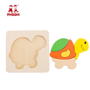 Simple plywood puzzle toy 4 pcs animal shape wooden tortoise puzzle for kids 1+