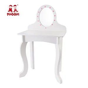 Pink princess mirror baby wooden play vanity toy children dressing table for kids 3+