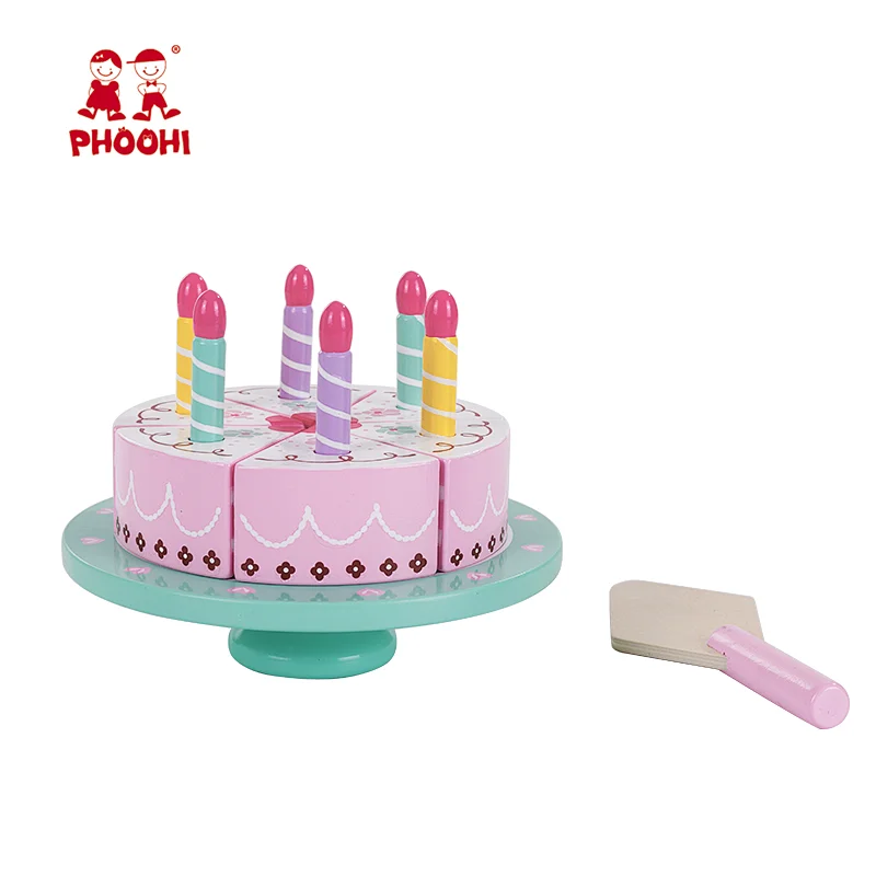 New arrival children play food dessert role play pretend wooden cake toy with knife