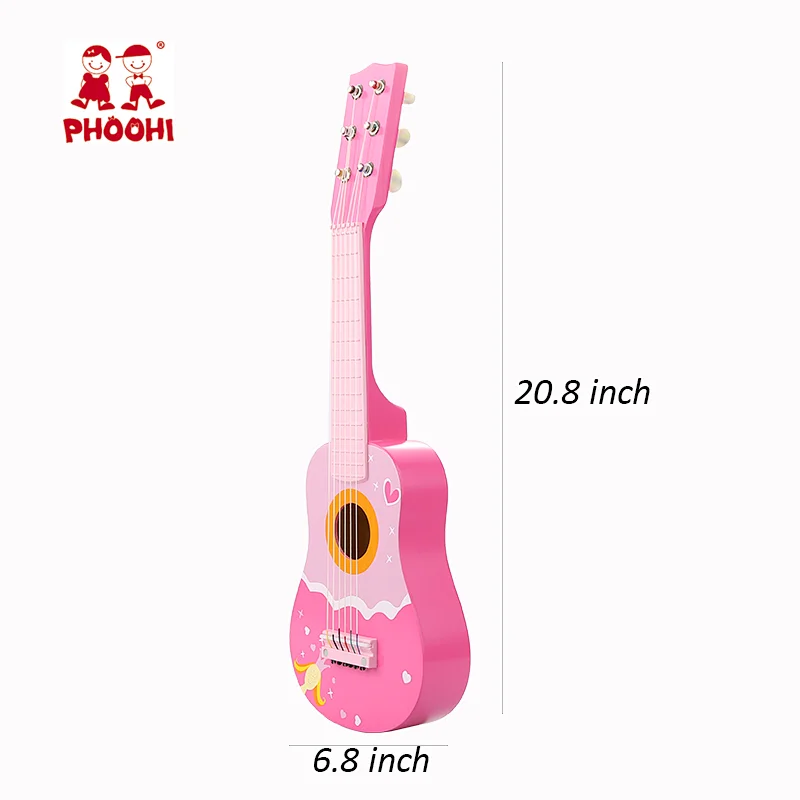Children fairy musical instrument 21 inch wooden pink kids guitar toy for 3+