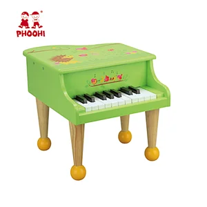 Green lion cartoon 18 key baby musical toy wooden toddler piano for kids 3+