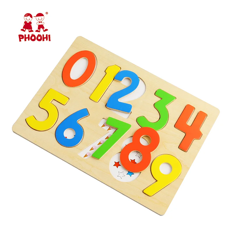 Children 0-9 recognition educational toy baby wooden number puzzle for toddler