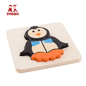 Early educational toy 4 pcs penguin animal shape children wooden puzzle for kids 1+
