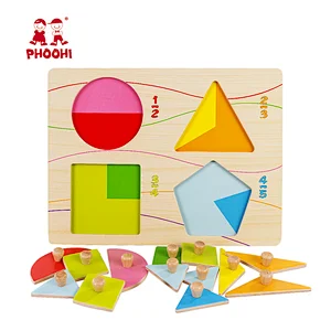 Kids educational play toy 14 pcs wooden montessori geometrical shape puzzle for children