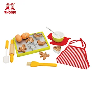 Kitchen cooking play toy pretend children cookies wooden baking kit for kids 3+