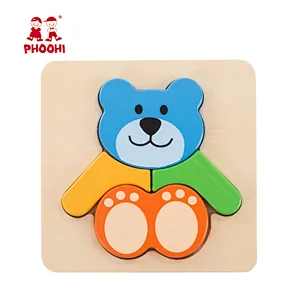 Preschool learning children educational toy wooden simple kids bear puzzle for 1+