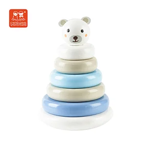 New Design Children Montessori educational Macaron Rings Wooden Bear Stacker Toy For Kids
