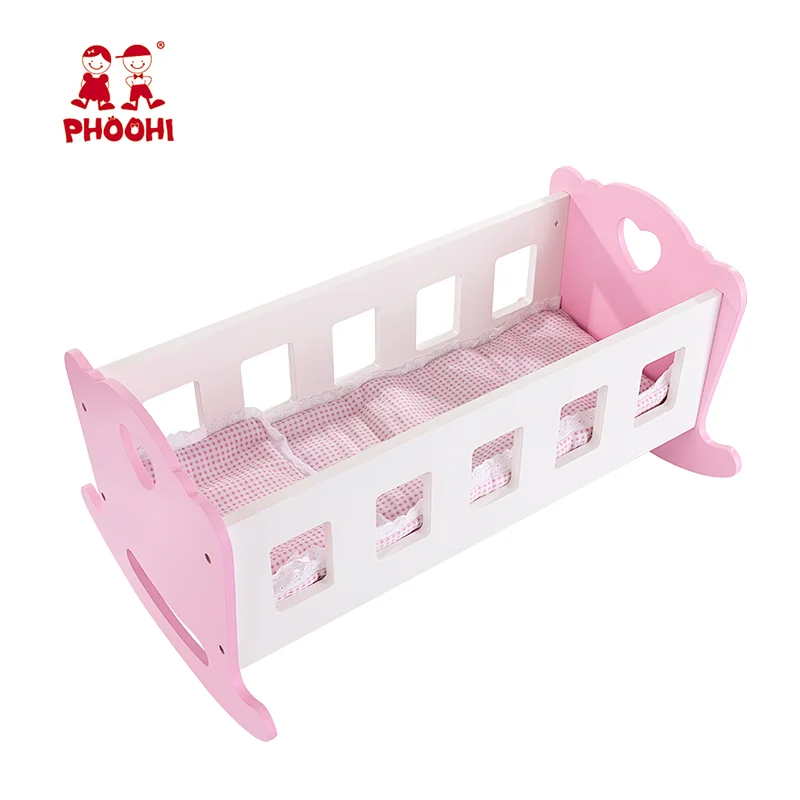 American doll furniture Children pretend play game toy kids wooden baby doll cradle toy with bedding American girl furniture